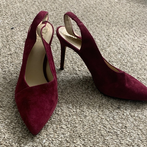 Vince Camuto Deep Red Suede Slingback Heels - Picture 1 of 4